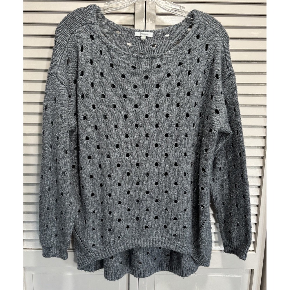 Maurices Open Knit Sweater Gray Size Large Long Sleeve‎ Boat Neck High/Low